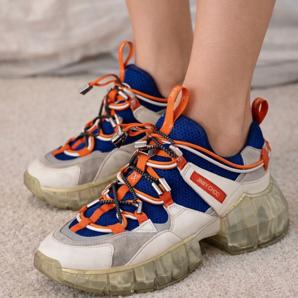 Jimmy Choo Vibrant Blue and Orange Sneakers